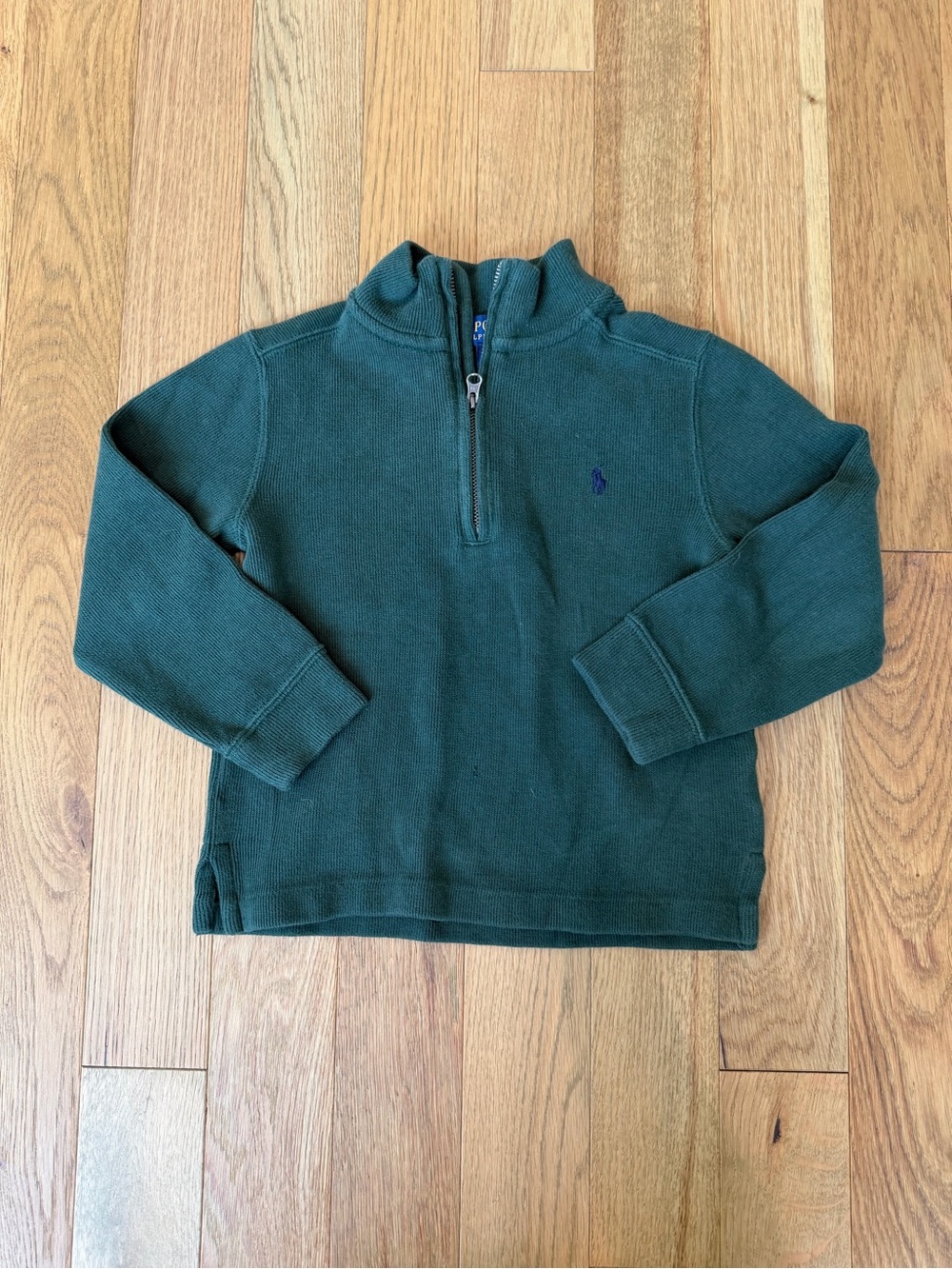 Polo Ralph Lauren Boys Size 5 Green Cotton Quarter Zip Pullover Sweater